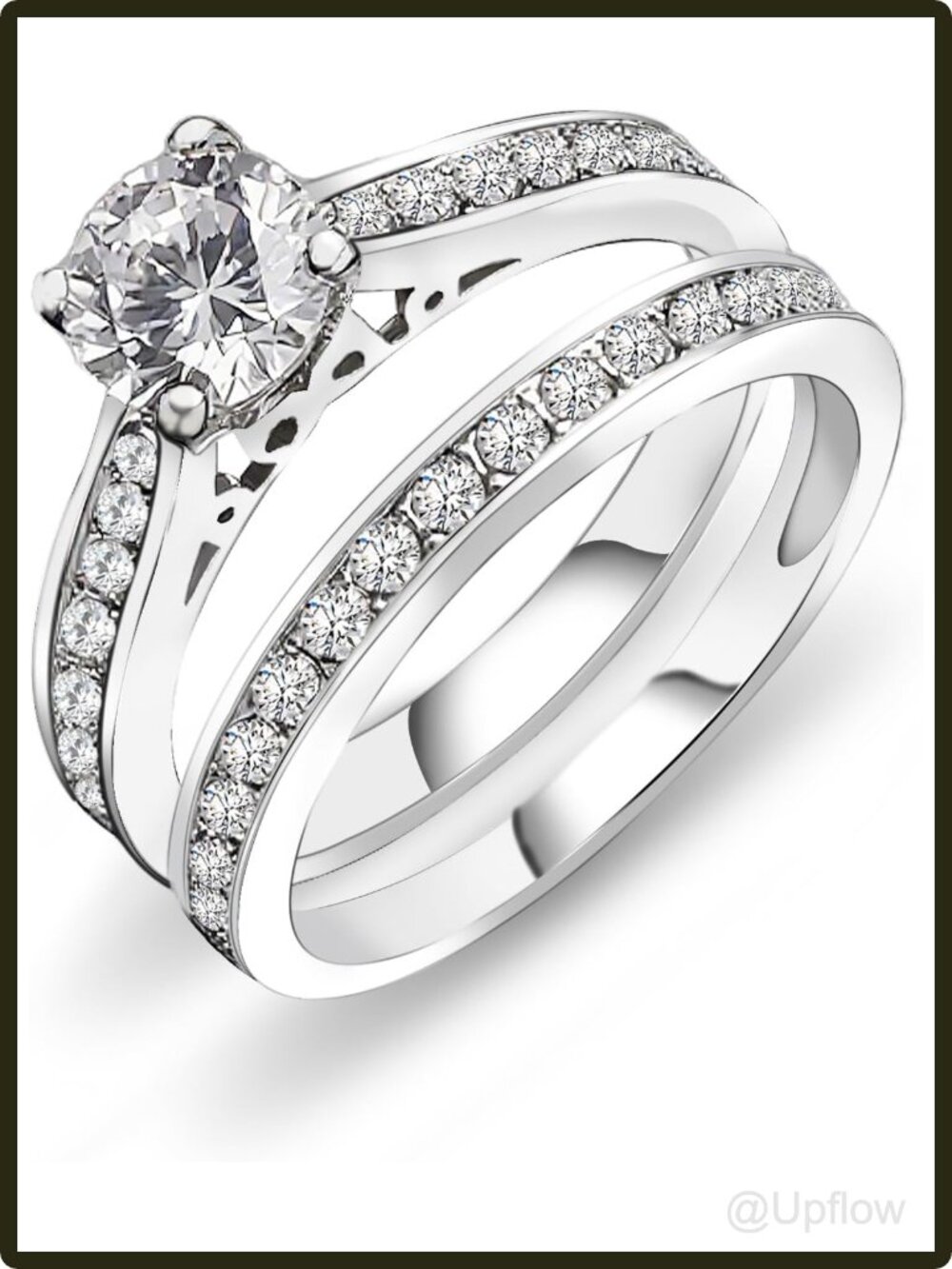 Women's 1 Carat Cubic Zirconia Bridal Ring Set Stainless Steel Wedding